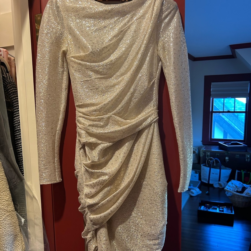 Talbot Runhof BOTANIC3 ruched metallic dress